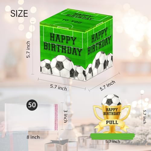 Soccer Ball Birthday Money Box for Cash Pull, Happy Birthday Boxes Gifts for Money Pull Out Card, 50Pcs Transparent Bags - color: Green