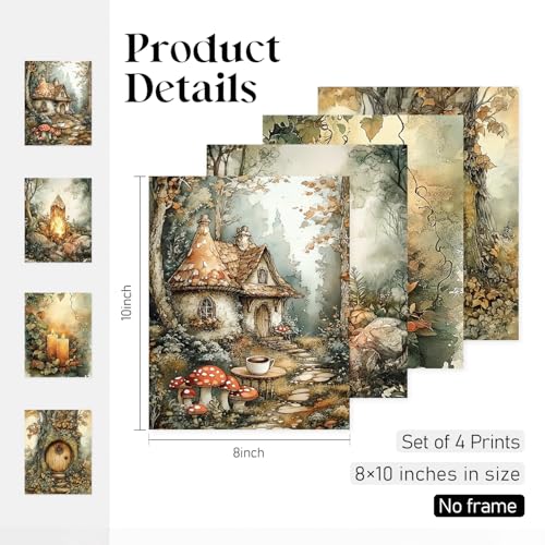 Locomiss Vintage Fairy Cottagecore Wall Art Decor Posters, Mushroom Forest Wall Decor, Vintage Nature Posters Print for Farmhouse Bedroom Bathroom Living Room, Set of 4 (8x10 Unframed) - color: yellow, size: 8x10 Inches