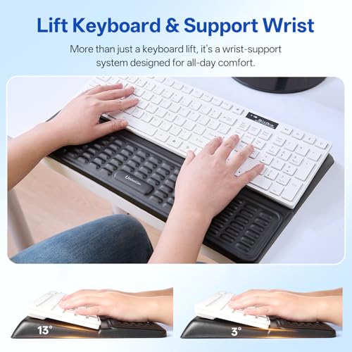 UnivoColors Keyboard Stand with Wrist Rest, high-Grade PU Leather, Soft Memory Foam Desk Cushion, Anti-Slip Silicone Base, Palm Hand Typing for Office Home School,Black,KP - color: Black_kp, style: Keyboard Stand with Wrist Rest