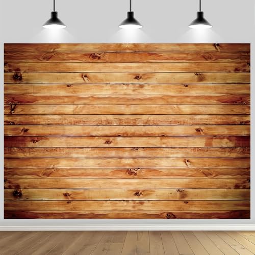 7x5FT Wood Wall Photo Backdrop Rustic Natural Wooden Board Photography Background Birthday Party Baby Shower Cake Table Decoration Banner Studio Booth Prop Supplies Polyester - size: 7X5FT