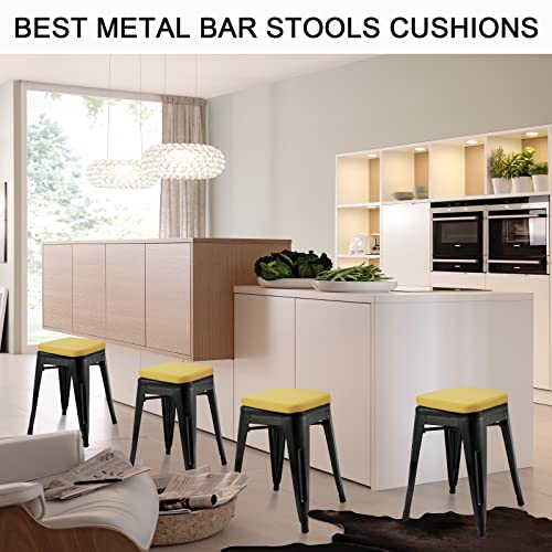 BUYUE Enhanced Anti-Slip Magnetic Bar Stool Cushion 1 Piece, Luxury PU Leather Waterproof Small Seat Cushion for Café Bistro Stackable Metal Stool (Square, Yellow, 1) - color: Yellow, style: Square-1 Pcs