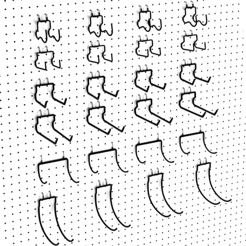 INCLY 24 Pack Heavy Duty Pegboard Hooks, 1/4" Pegboard Drill Holder Tool Utility Hooks, Peg Board Tool Hangers Accessories for Hanging Power Tools, Drill, Hammer, Workbench, Garage - size: 24 Pack