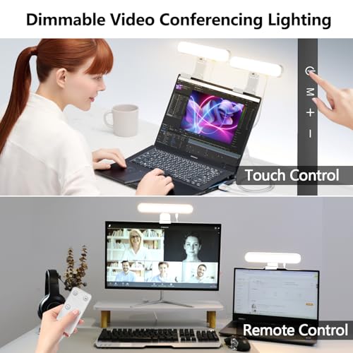 yAyusi Dual-lamp Video Conference Lighting, LED Streaming Light with Remote and Touch Control, Zoom Lighting for Computer,Webcam Laptop Monitor Ring Light for Video Calls/Zoom Meetings (White) - color: White