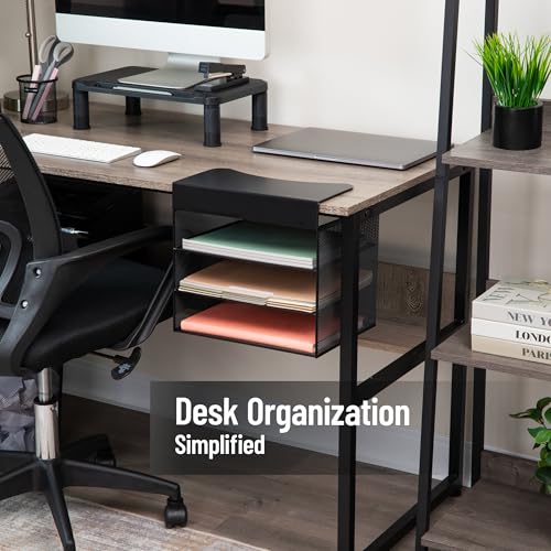 Mind Reader Slide-On Under Desk File Organizer, No Tools Required, Hanging Storage for Laptops, Folders, and Notebooks, Metal, Black - size: Horizontal