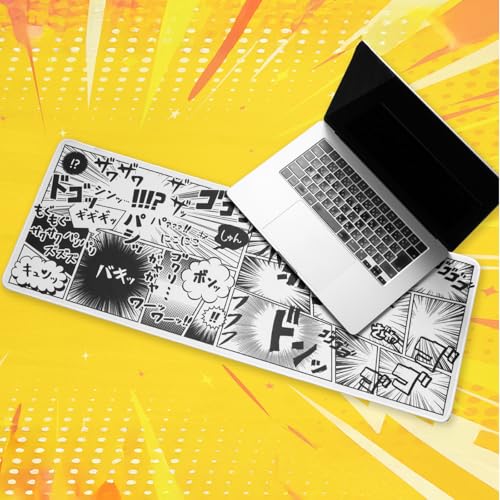 BELLEMOND Japanese Art Desk Mat | Large 31.5x11.8in Anime Mouse Pad for Keyboard & Mouse | Non-Slip Base, Water-Repellent | Original Japanese Design | Manga Burst - color: Manga Burst