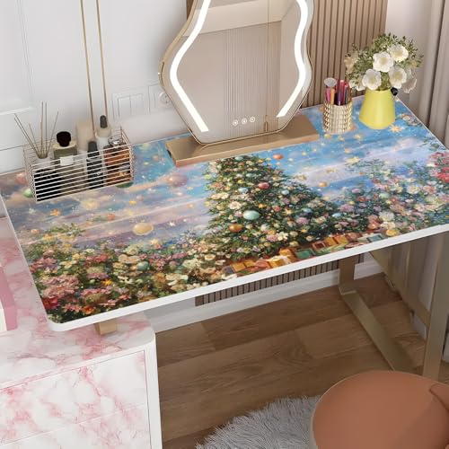 Dreamy Floral Christmas Desktop Sticker 39.37x23.62In, Fantasy Garden Tree Desk Decal, Easy Clean Table Surface Sticker, Whimsical Decor - color: Colorful184