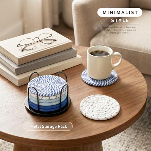 Lazebox Coasters Set of 8 for Drinks, 4 Inch Large Coasters for Coffee Table, Tabletop Protection for Hot & Cold Drinks, Versatile Coasters for Home Decor, Non-Slip & Easy to Clean, Sky Blue - color: Sky Blue
