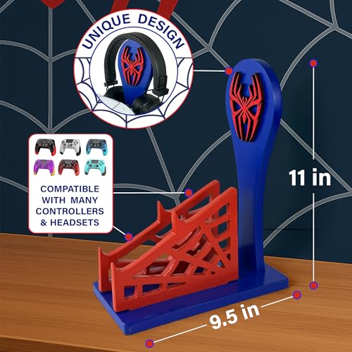 Gamer Gift for Men Teenage Boy Wood Controller Organizer with Headphone Holder & Game Controller Stand - Unique Gift Idea for Husband, Boyfriend, Gamers, Game Lover, Gaming Accessory (Spider) - color: Spider