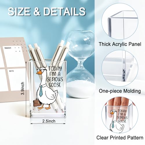 Today I'm A Serious Goose Acrylic Cosmetic Pencil Holder Cup, Funny Silly Goose Pen Holder Gifts For Women Men Friends HR Boss, Office Sarcastic Humor Gifts for Coworkers, Goose Lover Present - color: white & brown