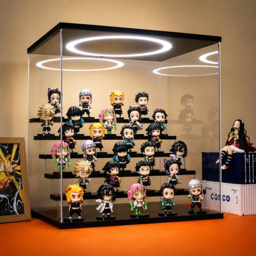 Acrylic Display Case with Adjustable LED Light, 6 Tier Clear Display Box Dustproof Showcase for Action Figures, Collectibles and Mini Toys, Assembly Display Cabinet(Black 15.5*12.5*16.7in) - color: Black, size: 6 Tier 15.8×12.5×16.5in