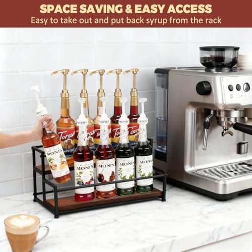 Coffee Syrup Rack Organizer, 2-Tier | Metal Bottle Holder, 10 Bottles Capacity, Rustic Countertop Display Shelf, For Coffee Bar, Kitchen Cabinet, Pantry - color: 2-Tier