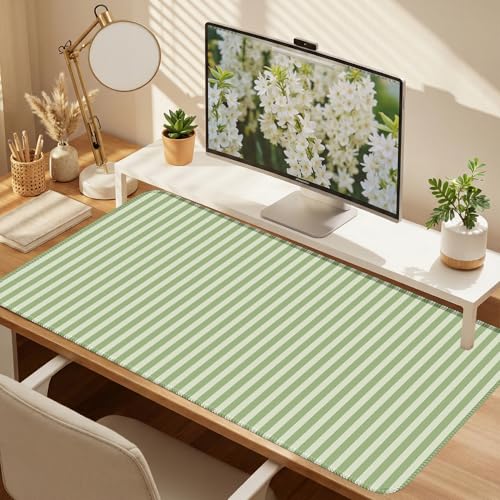 Green Striped Desk Mat Cute Pastel XXL Large Gaming Mouse Pad Desk Pad Kawaii Aesthetic Home Office Decor Cozy Keyboard Laptop Computer Mat - color: A2- Green