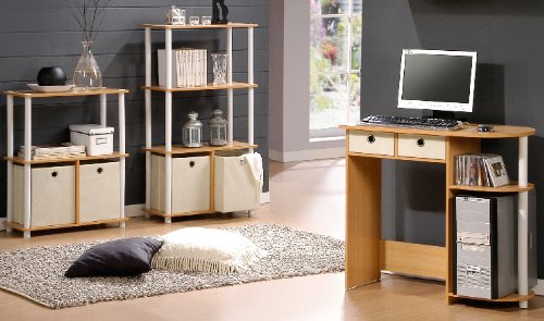 Furinno GO GREEN Storage Shelf, 4-Tier Storage Rack with Bins, Book Shelf, Display Rack, with Storage Bins, for Organization and Storage, Living Room, Home Office, Beech - color: Beech/White, size: 4-Tier with Bin