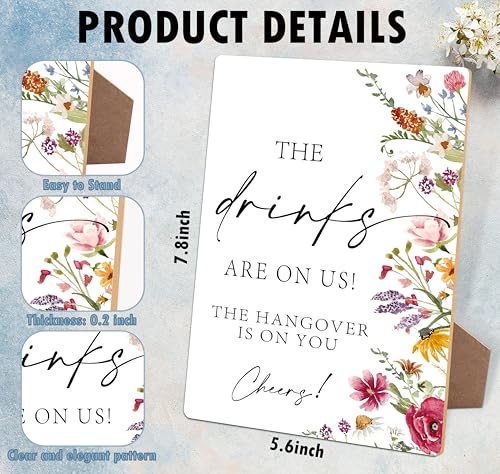 The Drinks Are On Us Sign, Wedding Signs for Ceremony and Reception, Floral Bridal Shower Decorations, Wooden Wedding Signage, Bridal Shower Decor, Engagement and Anniversary Party Supplies, 27 - color: Drinks Sign, 27