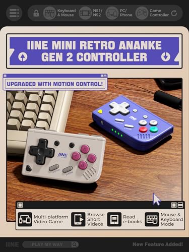 IINE Mini Retro Game Controller, Pocket-Size Wireless Mini Game Controller with Keychain Design, Portable Travel Controller for Mobile & PC Gaming (Purple) - color: Purple