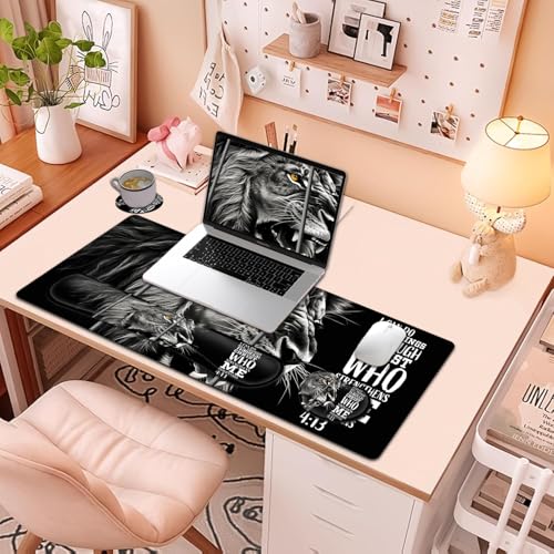 Large Mouse Pad + Keyboard Wrist Rest Set, Extended Gaming Mousepad (31.5X11.8 inch) with Non-Slip Rubber, Ergonomics Memory Foam Mouse Wrist Rest Support, Lion Philippians 4:13 Black XXL Desk Pad - color: Yu-Mouse Pad-3-B38