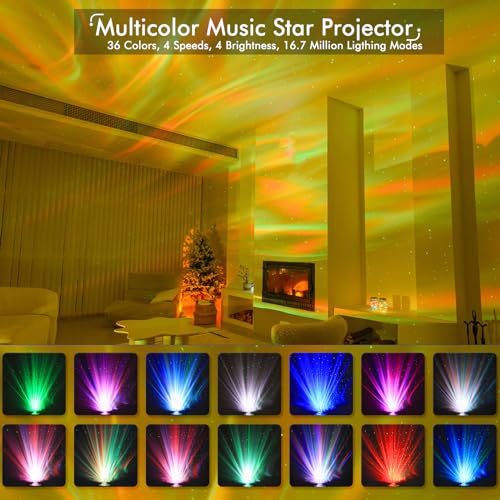 Star Projector Galaxy Light Projector with 33 Lights, Bluetooth 5.0 Speaker, Sound Machine Night Light, Smart WiFi Aurora Projector with IR Remote, Timer for Kid Adult Bedroom/Ceiling/Party - color: Black