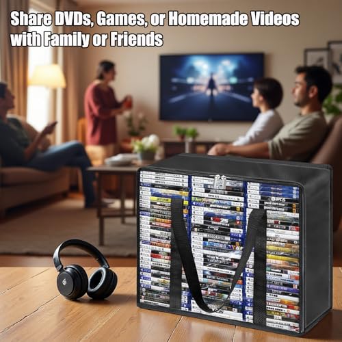 Clear DVD Storage Bags 6 Pack, Hold 420 DVDs or 540 Blu rays, Easy Find Media Organizers with Reinforced Handle for Movies, Video Games, VHS Tapes - size: 6*Bags