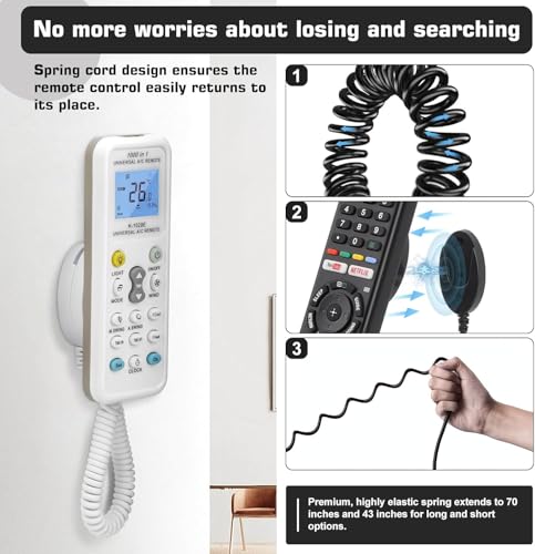 2-Pack Magnetic Remote Control Holders with Spring Ropes - Safely Secure Remotes & Small Items, Wall-Mount with Adhesive, Anti-Loss, Rapid Adsorption, Extendable Spring (Black 43 inch, 2 Pack) - color: Black 43 inch, 2 pack