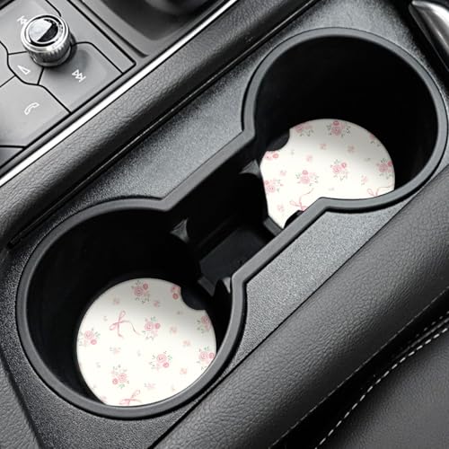 Vintage Flowers Car Coasters,Absorbent 2 Pack for Cup Holders with Finger Notch,2.56 inches Ceramics Heat Resistant Anti Slip Cork Base Car Drinks Coasters Auto Cup Holder - color: Vintage Flowers3