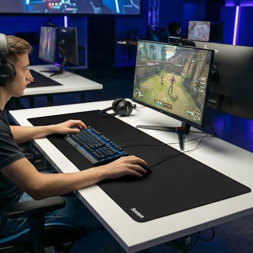 Senetem XXL Large Mouse Pad, Ultra-Smooth Gaming Mousepad, Non-Slip Rubber Base, Washable Surface Fits Wired & Wireless Mouse – Big & Long Keyboard Computer Black Mat for Desk, 31.5x15.7 in - size: 31.5L x 15.7W inches