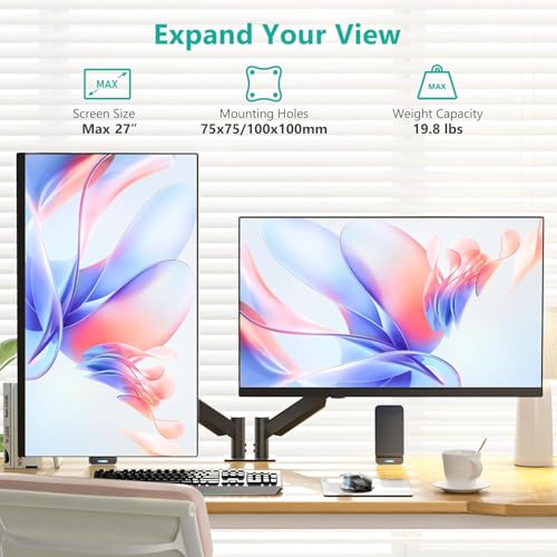 WALI Dual Monitor Mount for 13-27 inch Screens, Dual Monitor Arms for 2 Monitors Holds 19.8 lbs, Adjustable Dual Monitor Stand for Desk, VESA Mount 75x75/100x100mm (GSMP002), Black - color: Black (Dual), size: 13" to 27"
