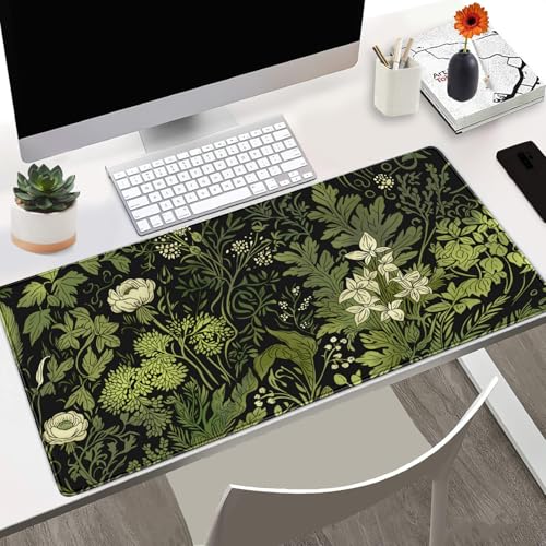 Floral Desk Mat Green Leaves Plant Desk Pad Matt for Desktop Large Gaming Mousepad XXL Full Desk Mouse Pad Computer Keyboard Mat Deskmat Aesthetic Office Desk Decor 31.5 X 15.7 Inch - color: A2- Green Leaves