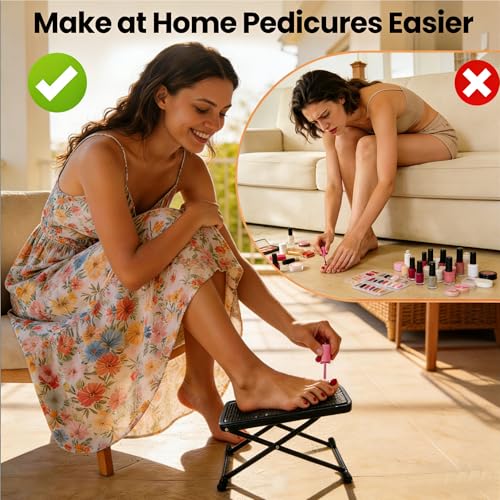 ZtohPyo Foldable Foot Rest, 6-Height Adjustable Spa Foot Stand, Non-Slip Sturdy Foot Care Stand for Easy Home Pedicures, Beauty Pedicure Stool Tool - color: Black