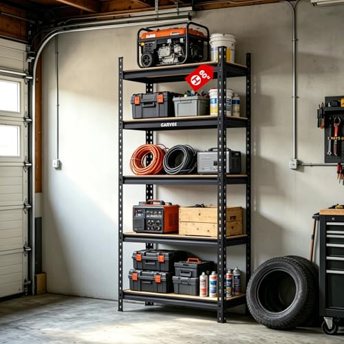 Garvee 5-Tier Heavy Duty Storage Shelves, 2204 lbs Capacity Adjustable Garage Shelving Unit with MDF Boards, Metal Standing Shelf Organizer for Kitchen, Pantry, Basement - 30" W x 12" D x 60" H - size: 60" H x 30" W x 12" D