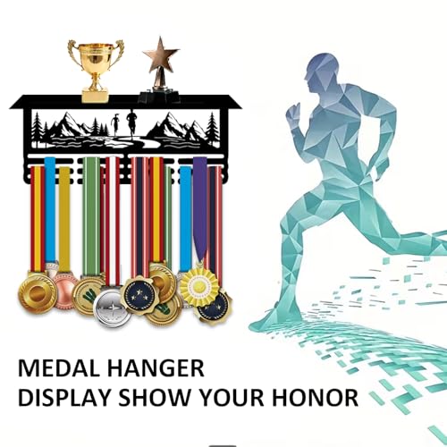 Resama Medal Hanger Holder Display Wall Rack Frame Shelf-Medal Hanger Awards Ribbon Soccer,Gymnastics,Holder Display Rack for 60 Medals - color: Running