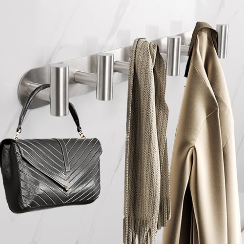 Coat Hook Rack, Wall Mounted Coat Rack with 6 Hooks, Heavy Duty Towel Hook Rack Wall Hooks for Hanging Coat Jacket, Stainless Steel Coat Hanger for Bathroom Entryway Mudroom(Brushed Nickel) - color: Brushed Nickel, size: 6 Hook