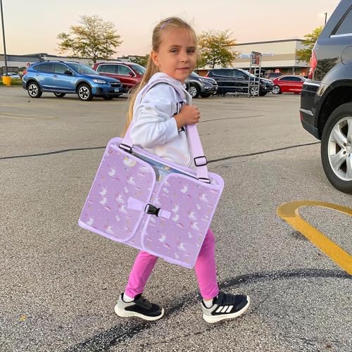 MENZOKE Kids Travel Tray for Toddler Car Seat, Toddler Gift for Girl Activities with Dry Erase Board & iPad Holder Stand, Road Trip Essentials Accessories Lap Tray for Girl as Birthday Gift, Purple - color: ColorfulRabbit Purple