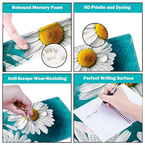 ARTSO Large Gaming Mouse Pad Set, Keyboard Wrist Rest Support + Mouse Wrist Cushion + Extended Mousepad + Coaster, 35x15.5in Multifunctional Desk Mat 4pcs, Cute Daisy - color: Cute Daisy