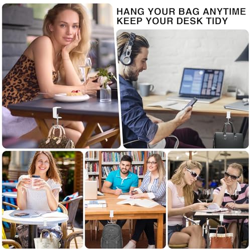 2 Pack Heavy-Duty Purse Hooks for Table & Desk - 100lb Capacity High-Strength Alloy Hanger, Multi-Use Bag Holder for Handbag, Backpack, Headphone, Umbrellas, Office Table Accessories (Cloud White)