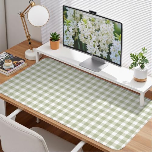 Green Checkered Gingham Desk Mat Pad XXL Large Mouse Pad Anti-Slip Big Mousepad with Stitched Edges Computer Mouse Pads for Desktop Decor Cute Office Desk Accessories - color: A6-green