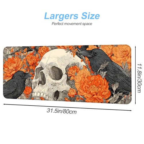 Mouse Pad Desk Mat for Desktop, Large 31.5" x 11.8" Extended Gaming Mousepad with Skull and Raven Design, Waterproof Non-Slip Rubber Base, Computer Laptop Desk Accessories for Women Men Home Office - color: 01, size: 31.5 x 11.8 in