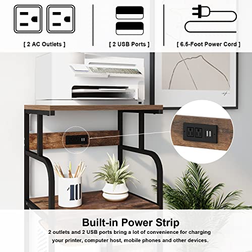 VEDECASA Large Printer Stand Cart with Charging Station USB Port 21.2"x15.7"x42.3" Rolling Tall 3-Tier Printer Stand with Adjustable Shelf Storage Home Office - color: Brown