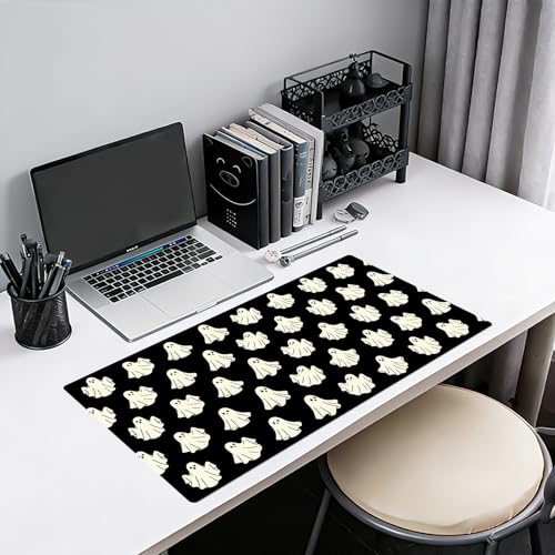 EOBTAIN Halloween Gaming Mouse Pad,Cute Ghost Large Desk Mat for Keyboard and Mouse,XXL Extended Computer Mat Non Slip Rubber Base,Waterproof Mousepad for Office,Desk Protector,31.5x15.7 Inch,Black - color: Black Beige