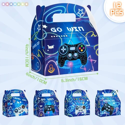 WERNNSAI 12 Pcs Video Game Favor Boxes Gift Box for Gaming Party Decoration | Neon Gaming Theme Design, Sturdy and Easy to Assemble, Double-sided Design Styles, Vibrant Printing Quality - color: Video Game C