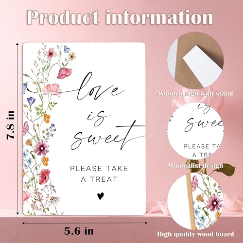 Love Is Sweet Sign, Flowers Dessert Table Decor, Bridal Shower Decorations, Wedding Reception Table Decorations, Boho Wooden Sign with Stand for Wedding Reception And Bridal Party Decor, 15 - color: Love Is15