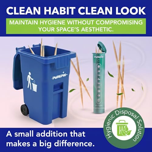 PurePix Flavoured Toothpick Holder Mini Blue Trash Bin with Swing Lid for Flavored Toothpicks, Infused Toothpicks Storage Can for Desk or Car, Travel Toothpick Container, 5 Ounces Toothpick Bin - color: Blue Bin
