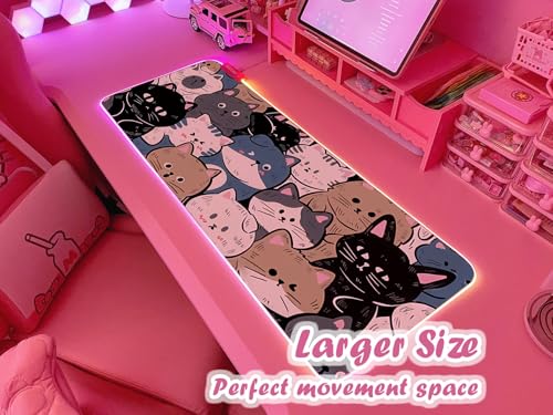 JMIYAV Pink RGB Gaming Mouse Pad 31.5x12 Inch PC XL Large Extended Glowing Led Light Up Desk Pad Non-Slip Rubber Base Computer Cute Mousepad Mat Desk Accessories Gaming Setup Cat Pile - color: Cat Pile
