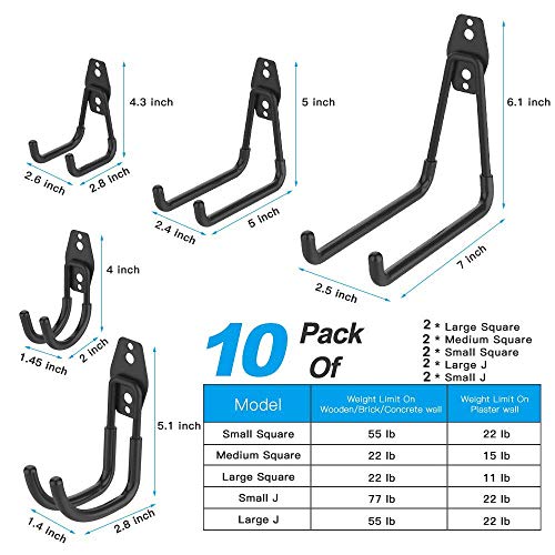 SMARTOLOGY Garage Hooks, 12 Pack Wall Storage Hook Includes 2 Extension Cord Holder, Utility Organization, Heavy Duty Wall Mount Hangers for Hanging Bike, Ladder, Garden Tools - color: 12 Pack Black Hooks