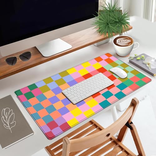Checkered Desk Mat Retro Cute Mouse Pad XXL Large Mouse Pad, Desk Matt for Desktop Keyboard Pad Mouse Mat Computer Decor with Stitched Edges 31.5 X 15.7In - color: A7-Retro Checkered