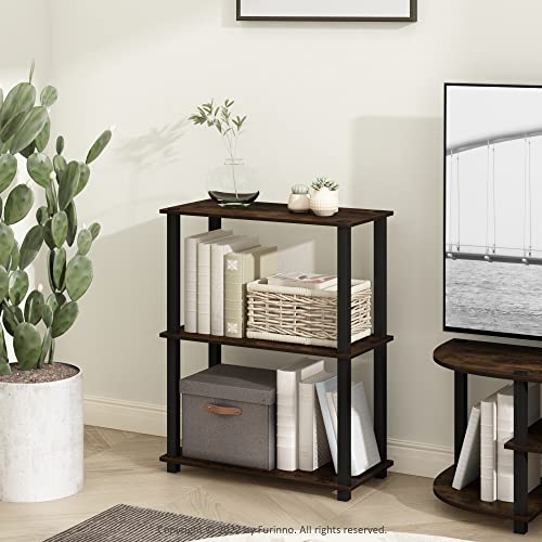 Furinno TURN-S-TUBE Storage Shelves, 3-Tier Book Shelf, Corner Shelf, Toolless Open Shelves, for Organization and Storage, Living Room, Garage, Home Office, Amber Pine - color: Amber Pine/Black, size: 3-Tier Square Tube