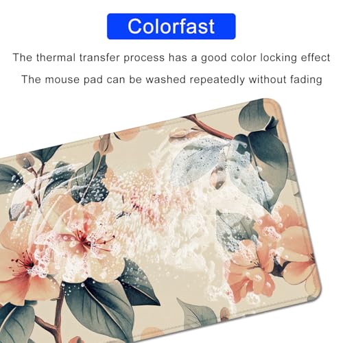 Flower Mouse Pad Desk Mat Peach Blossoms Large PC Mouse Pads(27.5X11.8 in) | Non-slip base, high-density smooth surface with no stuttering,Washable and colorfast,suitable for office, study, and gaming - color: peach blossom