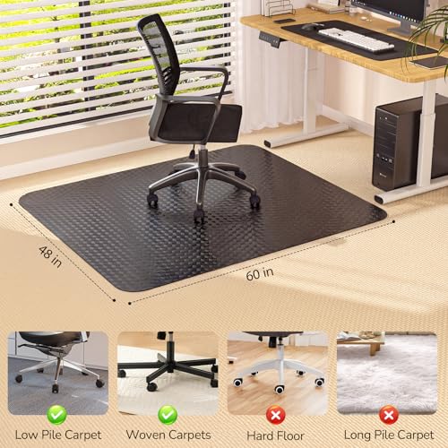 Office Chair Mat for Low Pile Carpet with Lip, 48" x 60" Clear Plastic Heavy Duty Floor Protector, Smooth Glide Desk Chair Mat for Rolling Chairs, Computer Chair Mat for Home Office, Gaming-Black - size: 48"x60"