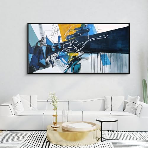 KLAKLA Wall Art for Living Room - Blue Abstract Canvas Pictures Framed Artwork for walls Extra Large Prints for Bedroom Above the Bed Decor - color: Blue abstract - 1, size: 30x60