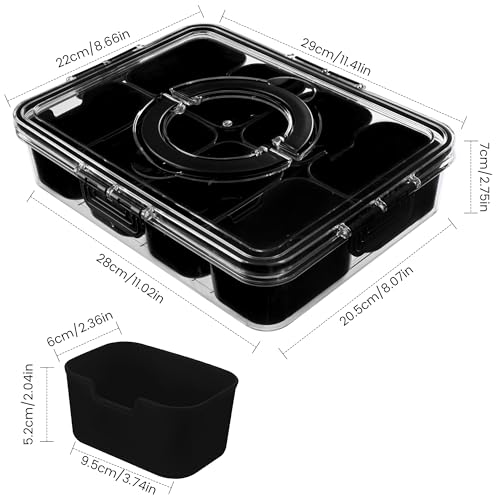 Dingerjar Divided Serving Tray with Lid and Handle - Snackle Box Charcuterie Container for Portable Snack Platters Organizer for Candy, Fruits, Nuts, Snacks - Perfect for Party, Entertaining, Black - color: Black
