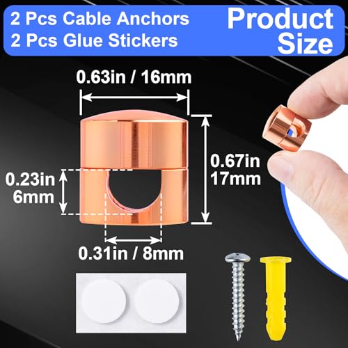 SmallCat 2 Sets Charger Holders for Cords, Rose Gold Color Adjustable Cable Anchor Holders, Adhesive Metal Cord Clips, Cable Management Wire Organizers for Desk, Office, Nightstand - color: Rose Gold Color,2sets